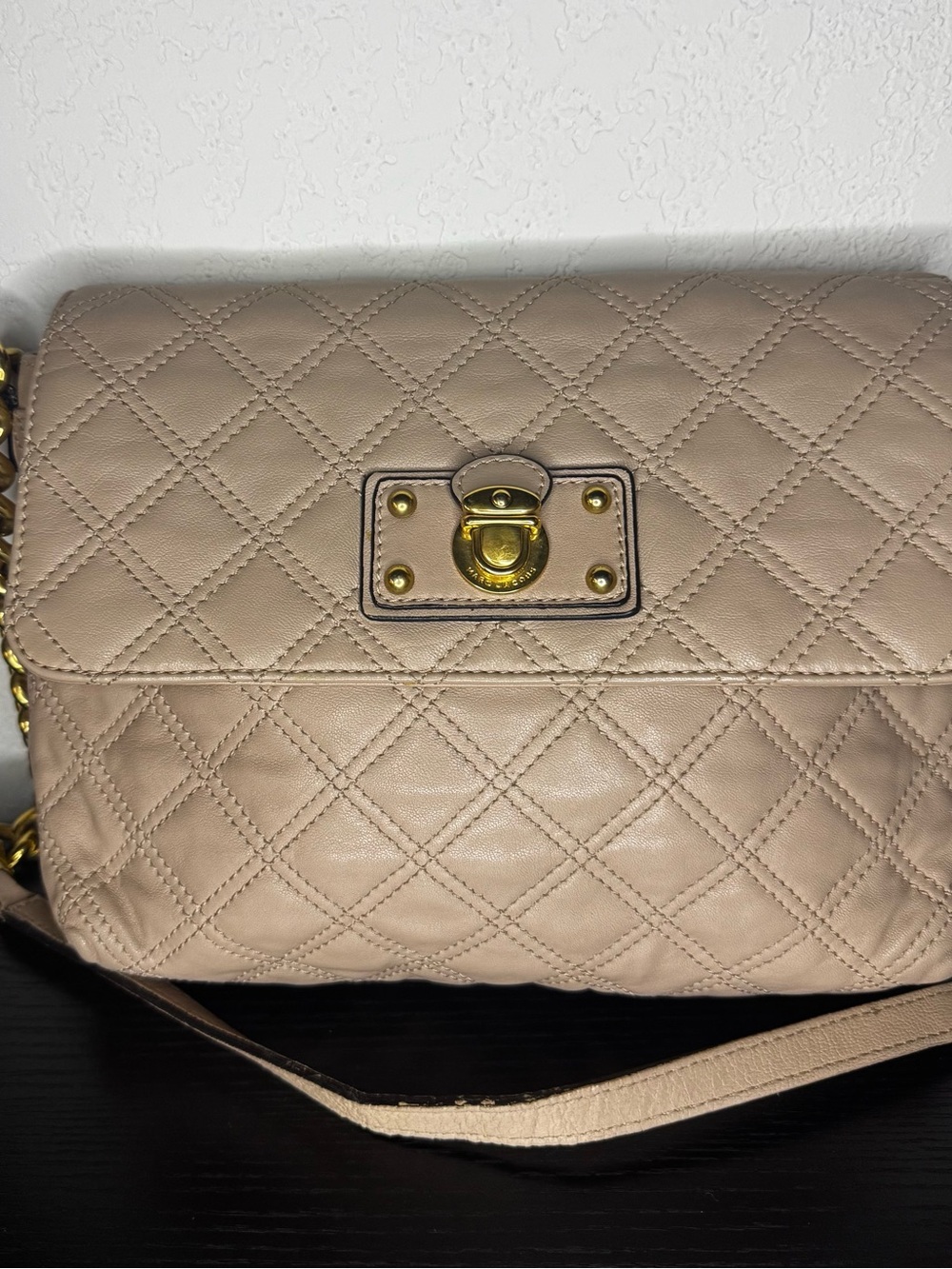 Marc Jacobs Quilted Beige Shoulder Bag with Gold-Tone Hardware